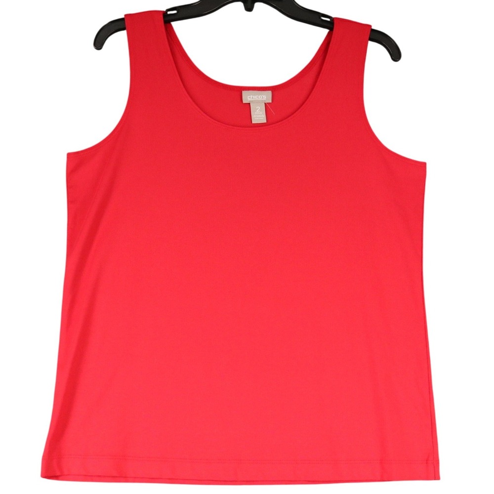 Chico's Tank Top Womens Size 2 Red Scoop Neck Stretch Layering Casual Shell